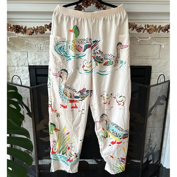 Briteneye XL New Women's Vintage Animal Duck Print Casual Pants - Picture 2 of 9